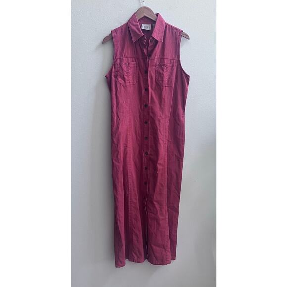 Vintage Y2K Bill Blass Red Orange Linen Blend Button Up Maxi Women's Dress M - Picture 1 of 7